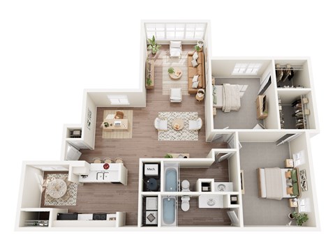 Floor plan for 2 beds, 2 baths, 1253 sqft